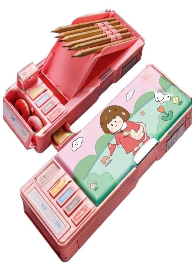 LONGMIRE Plastic Pencil Box with Code Lock Pen Case Large Capacity Multi-Layer Multi-Function Storage Bag Secret Compartment Pencil Box for Kids- Multi-Color (Girl) - Image 1